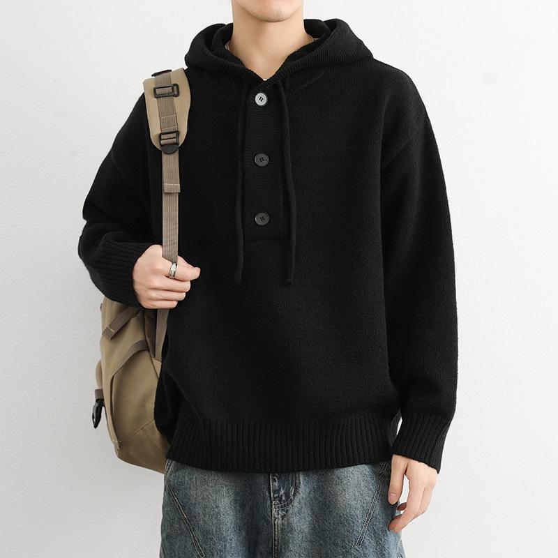 Men s Half-Zip Hooded Sweater - Stylish Knitwear for Autumn & Winter M