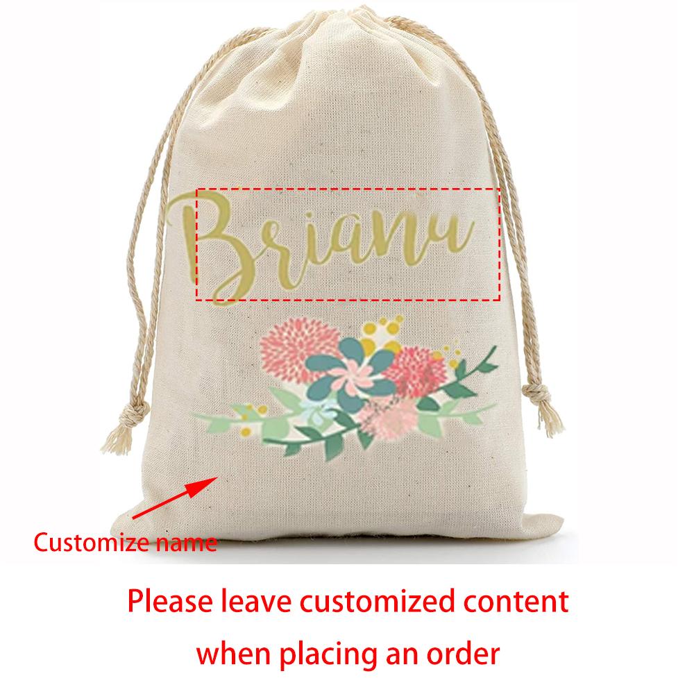 

Personalized Muslin Favor Bags Floral Bridesmaid Gifts Wedding Favor Bags Birthday Bridal Shower Bachelorette Party Decoration 4pcs 13X18cm