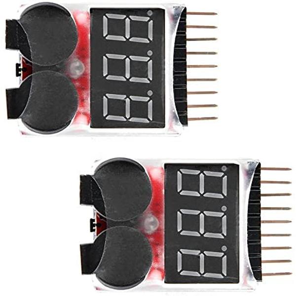 LiPo Battery Low Voltage Buzzer Alarm 1–8S – 2 Pieces – Loud Beep Indicator – Overdischarge Warning for RC Drones, Cars, Planes