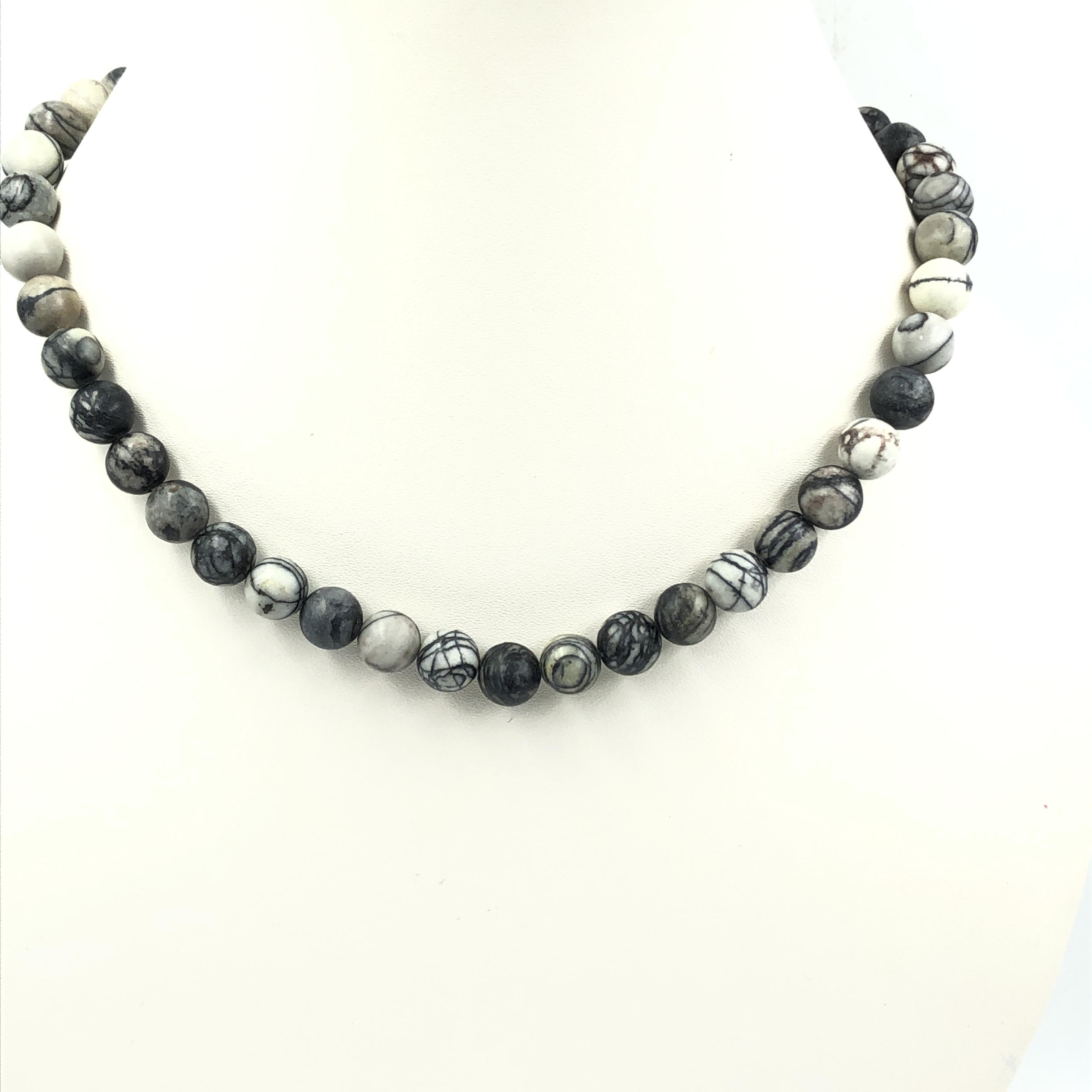 

8mm Natural Black Web Jasper Gemstone Round Beads Handmade Women s Jewelry Designer Necklace 17-20 For Gift 8BN-47