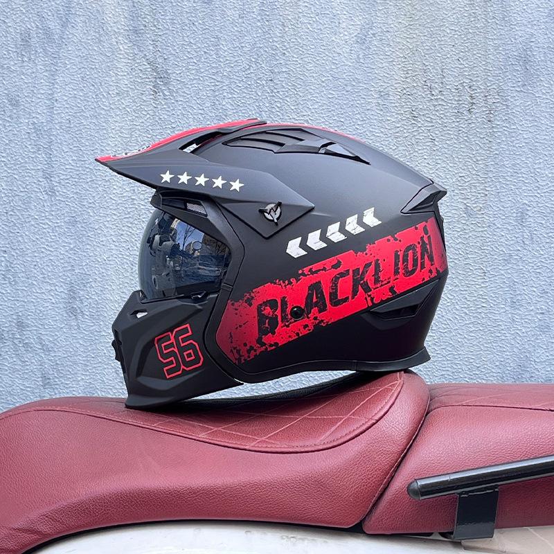 Street Fighter Motorcycle Helmet Men's and Women's Full Helmet Four Seasons Locomotive Retro Detachable Combination Helmet