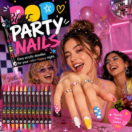 Quick Drying Nail Polish Pens 12Pcs Dual‑Tip Art Markers Set 24 Colors Acrylic Painting Pens Supplies for Salon Dry Waterproof Drawing DIY