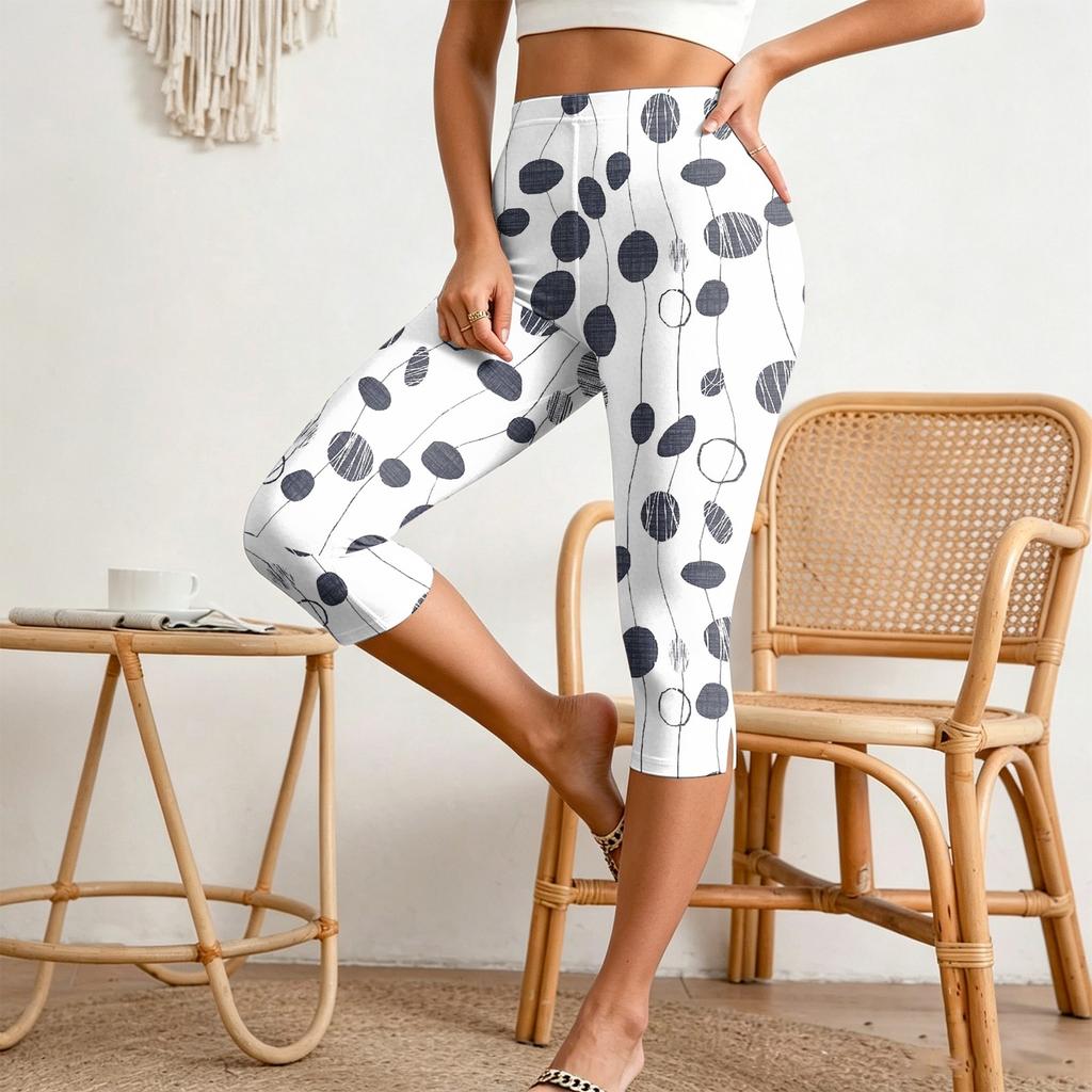 Women's Elastic Waist Casual Capri Pants Slim Fit Split Hem Stretchy Lightweight Bottoms for Everyday Wear and Outdoor Activities