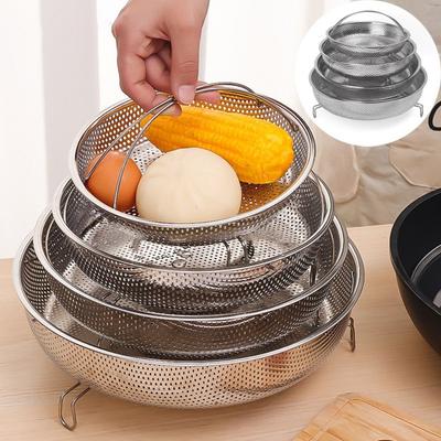 Stainless Steel Steamer with Handle Foldable Steaming Tray Steam Cooking Utensil Steaming Grid Cookware