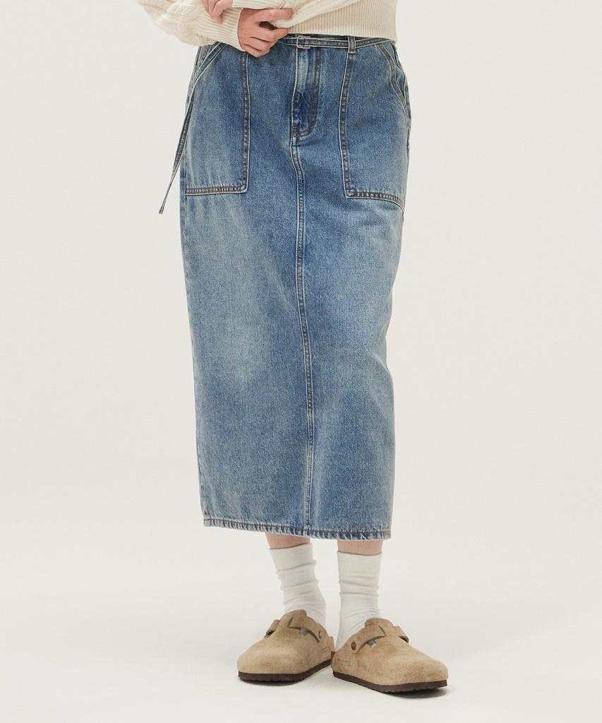 Lee Midi Denim Belt Skirt Indigo Medium