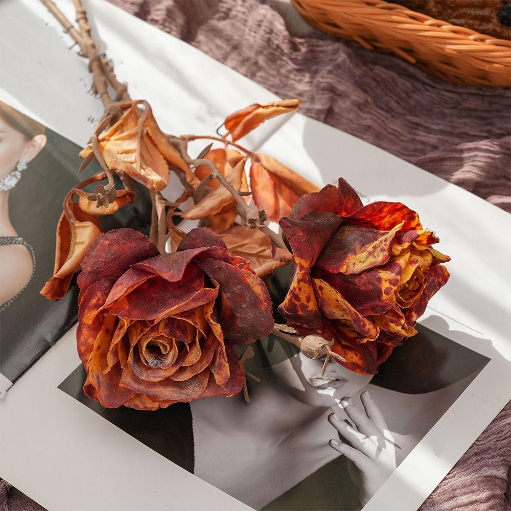 Retro Artificial Rose Branch Plastic Lifelike Simulation Rose Flower Handmade Luxury Fake Flowers Wedding Party Decor