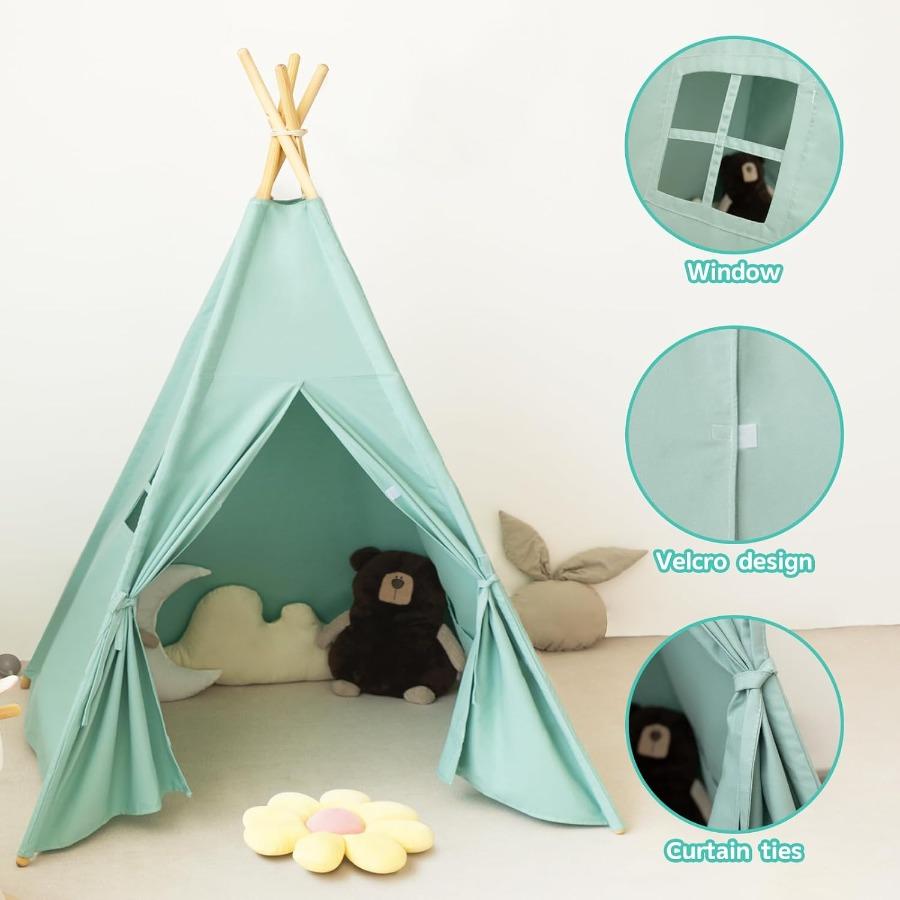 Teepee Tent designed for - Portable Enjoy Tent Indoor Outdoor Green featuring Long-Lasting Fabric plus Simple Setup