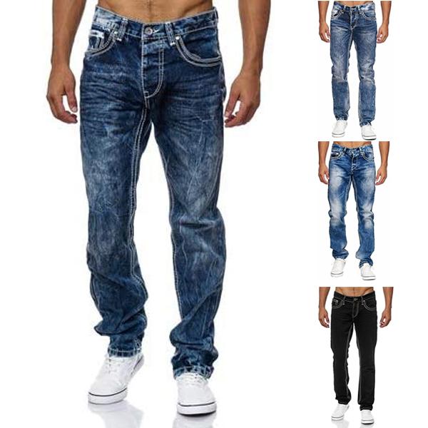 

Мужские базовые джинсы обычного кроя Уличный стиль Прямые джинсовые брюки