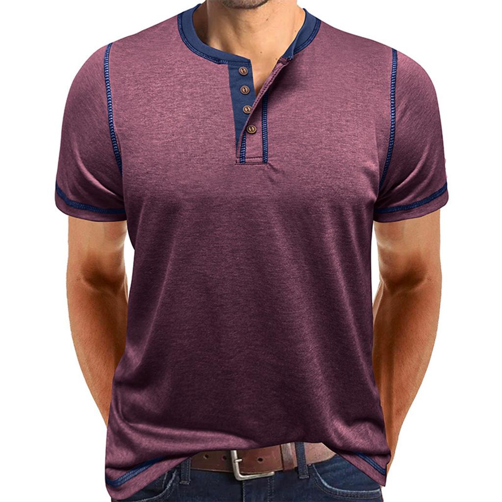 Men's Short Sleeved Shirt Men's 4-button T-shirt Casual Top