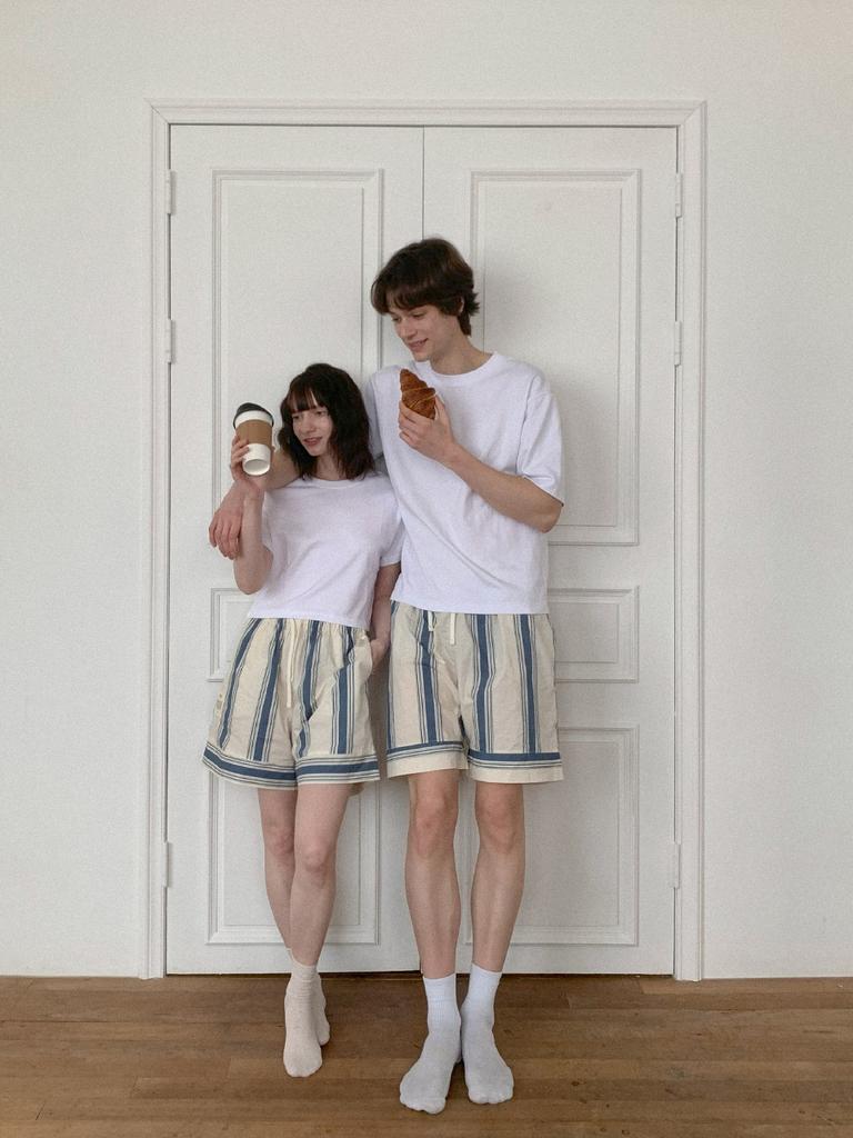 Bibihom (Uni) Navy Bold Stripe High-Density Pure Cotton Shorts