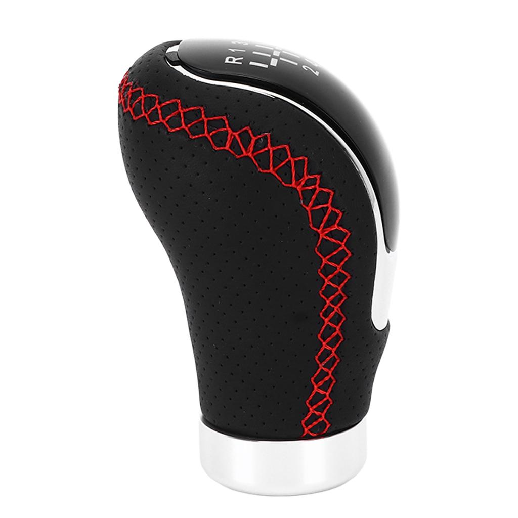 Manual Gear Shift Lever Knob Shifter Head Universal 5 6 Speed Artificial Leather Red Stitching with Replaceable Paster