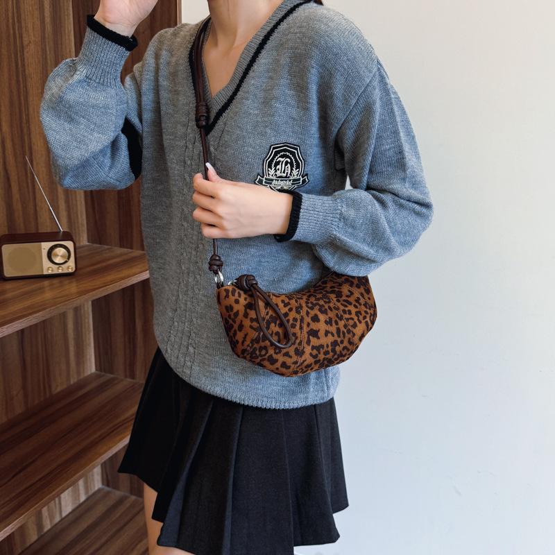 European And American Retro Bags, Women'S Fashion Messenger Croissants, Dumplings, Leopard Print Tide Bags