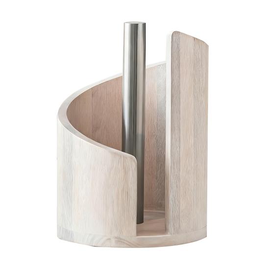 Mountain Paper Towel Holder Countertop with Wood Round Base And Iron Holder One-Hand Tearing Wood Paper Towel Holder for Kitchen Dining Room
