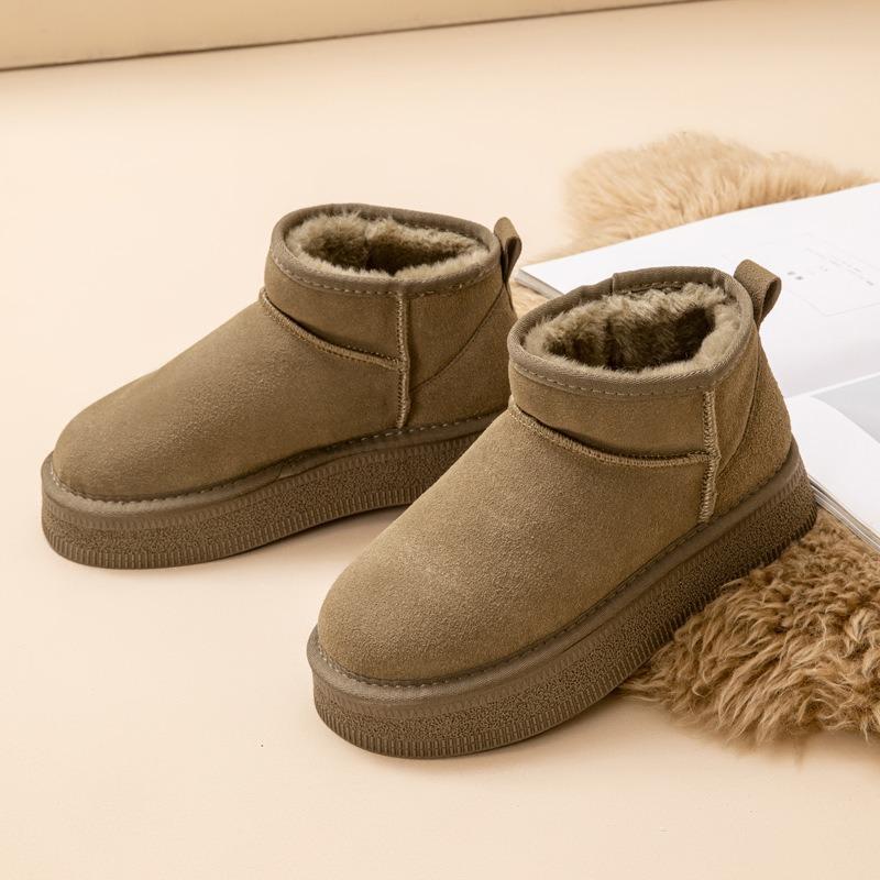 Muffin Schneestiefel mit dicker Sohle Damen Echtleder Winter Neu Rutschfest Erhöhend Baumwollschuhe Warm und Samt Kurze Stiefel