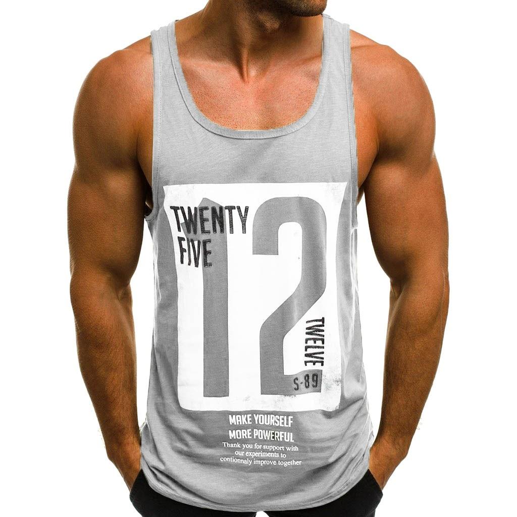 Men s Casual Slim Letter Printed Sleeveless Tank Top M