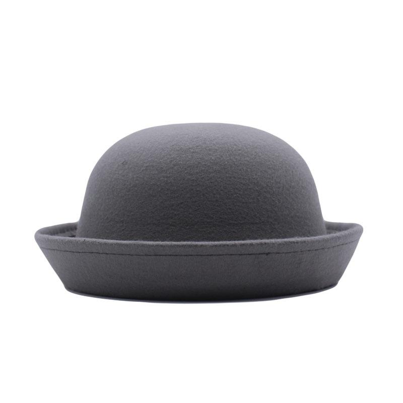 Outdoors Adult Children Flat-top Fedora Pure Color  Imitation Wool Jazz Hat Wide Brim L .adies ElegantRound Hat Bowler Hat