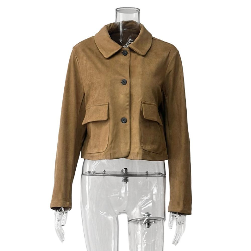 Women s Autumn and Winter Vintage Suede Trench Coats Women s Jackets European and American Foreign Trade Solid Color Fashion Jackets S хаки