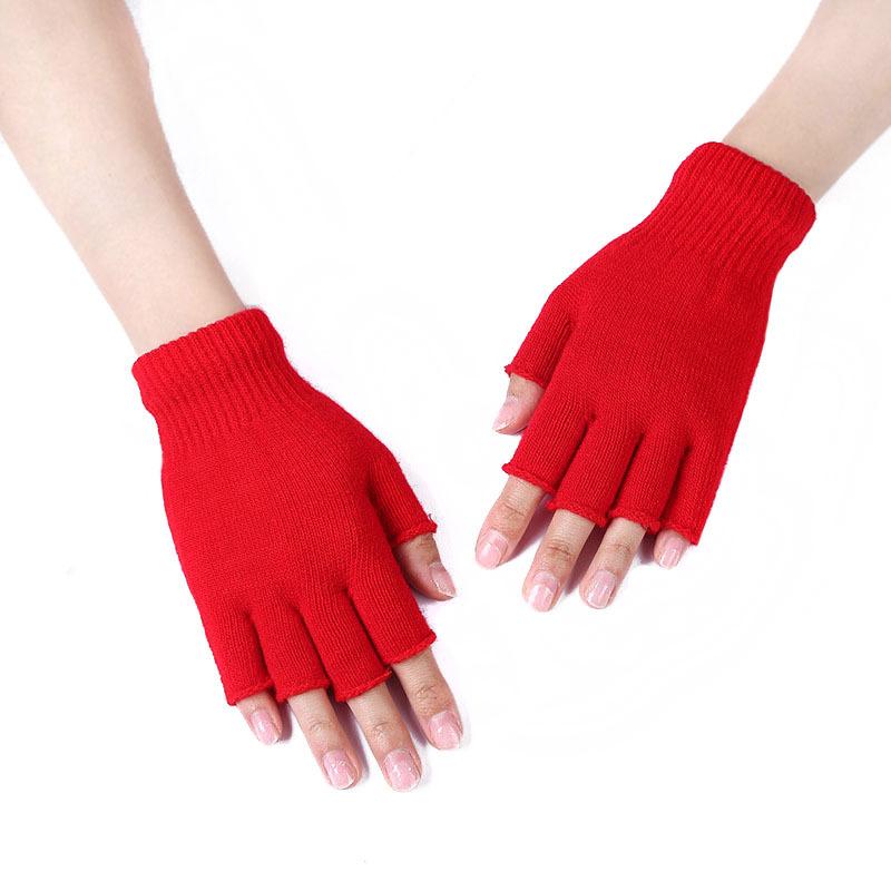 Black Short Half Finger Fingerless Knit Gloves Solid Color Half Finger Knitted Mitten Autumn Winter Outdoor Motor Driving Gloves