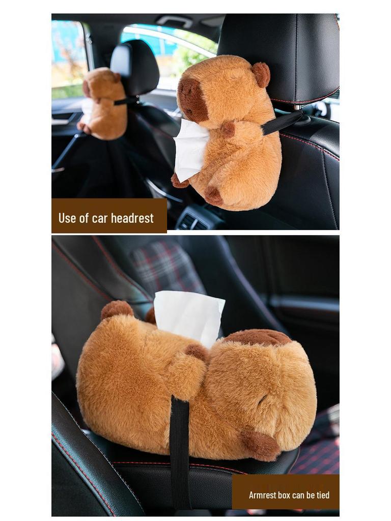 Capybara Plush Toy Car Tissue Box Cover: Cute Storage Ornament Holder