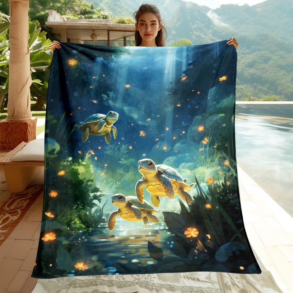 Soft  Cozy Turtle Sea Life Throw Blanket - Versatile For All Seasons, Perfect For Sofa, Bed, Travel, And Camping - Durable Poly