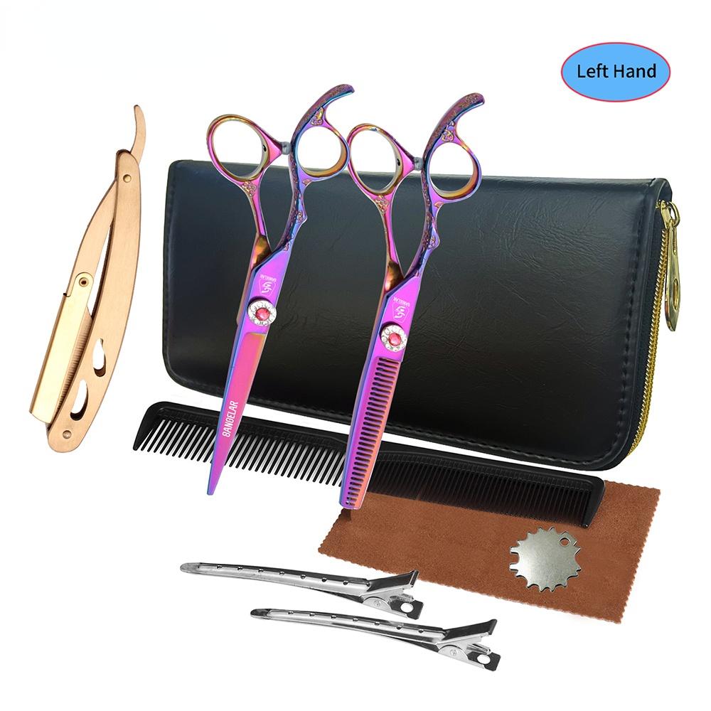 

Sangelar 6-дюймовый набор ножниц для левой руки, многоцветные профессиональные парикмахерские инструменты для женщин, парикмахерский набор, семейная стрижка волос, сделай сам, полный набор волос