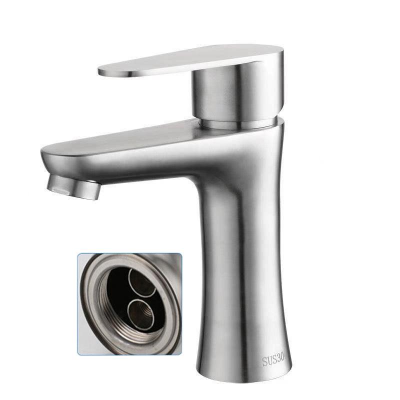 Brushed Stainless Steel Single Hole Bathroom Faucet with Slim Waist Design