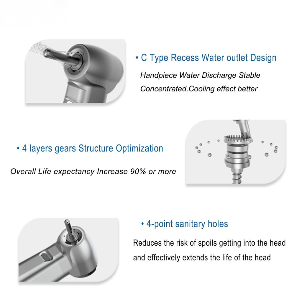 YUSENDENT Dental Handpieces Low Speed 1:5 Speed Increase Ration Contra Angle Handpiece With Fiber Optic LED Light CX235 C7-5