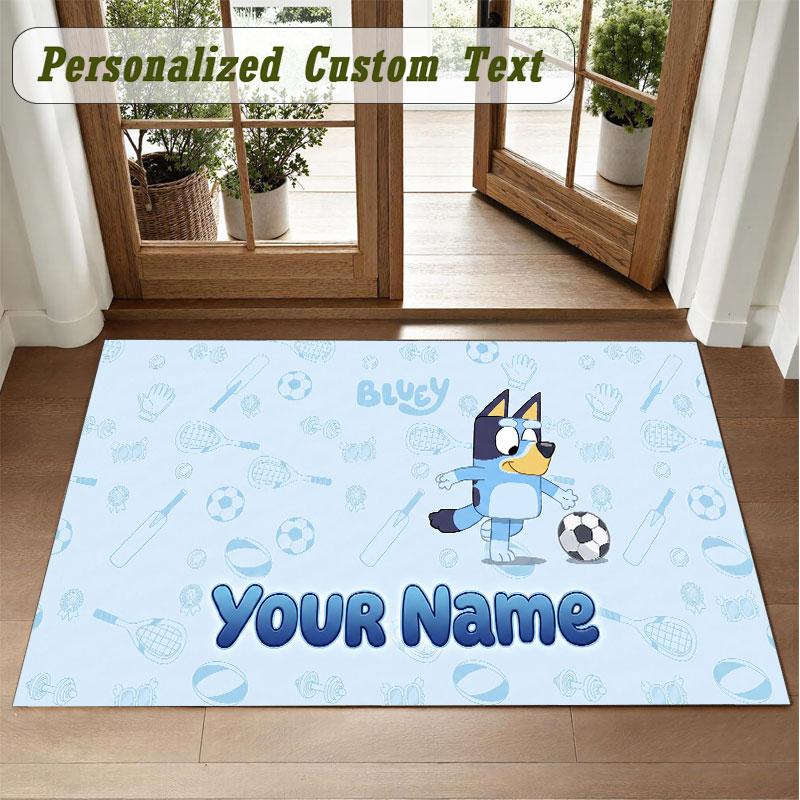 Crystal Velvet Square Rug Custom NameBluey Pattern Non Slip Home Floor Decor Rug