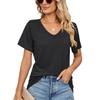 2023 Sommar V-ringad Bomull T-shirts Toppmode Dam Basic Tee Casual Lös skjorta Kortärmad T-shirt Dam Kläder Blusas 25134