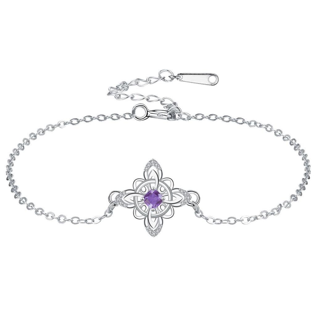 Thai Silver Witch Knot Bracelet with Purple Cubic Zirconia Protection Amulet Wicca Witchcraft Bangle for Women Wiccan Jewelry
