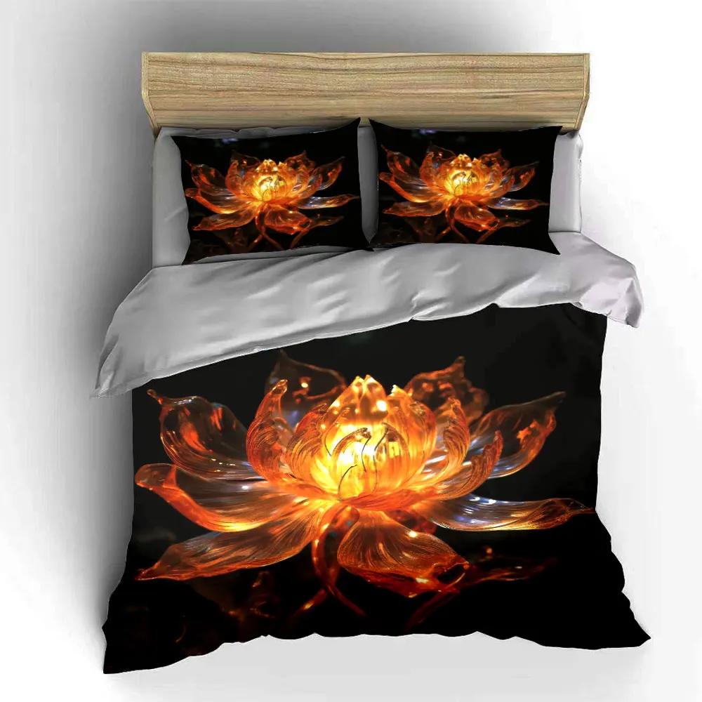 "Lotus LED Lighting Decor Set" Soft Comfortable Duvet Cover Bedding Set Included 1*Duvet Cover & 2*Pillowcases Gift