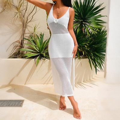 New Summer Sexy Hollow Slit Knitted Beach Skirt Casual Seaside Vacation Suspender Dress