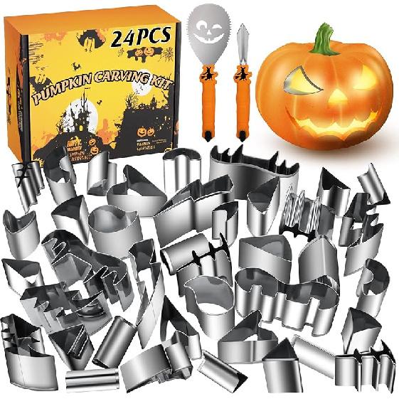 WANNTS Pumpkin Carving Kit Halloween, Safe and Easy Pumpkin Carving Set for Kids, DIY Stainless Steel Pumpkin Carving Tools for Halloween Decoration 24 PCS