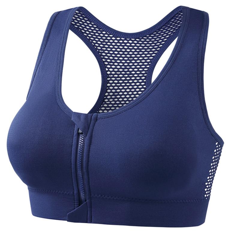 Hul Mesh Front Glidelås Sportsundertøy Kvinner Støtsikker Tanktopp Løping Yoga Fitness BH Skjønnhetsrygg Samlende Stor Størrelse