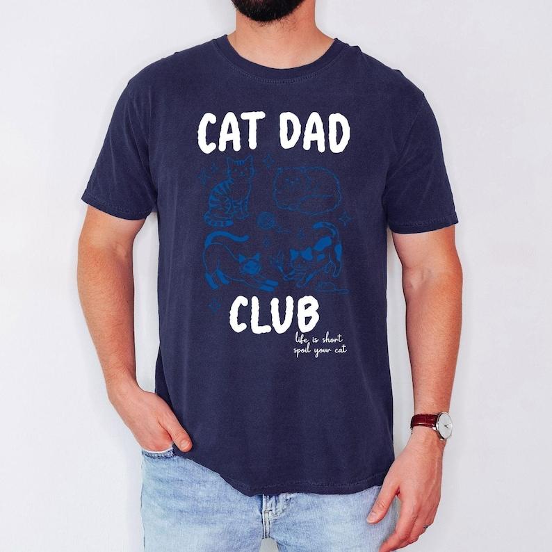 Cat Dad Shirts Funny Cat Lover T-Shirts Cat Dad Club Tee Top Clothes Gift for Cats Owner Clothes Funny Dad Graphic Tees Tops S