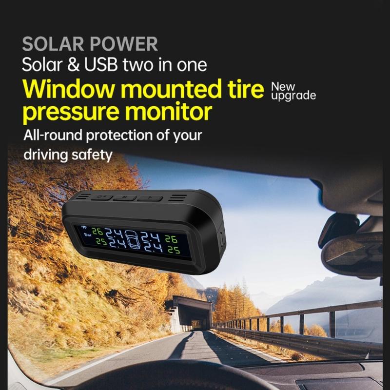 Reifendruckkontrollsystem, Wasserdichtes TPMS-Sensoren-Set, Digitales Display mit Solar- und USB-Betrieb für Auto-SUV