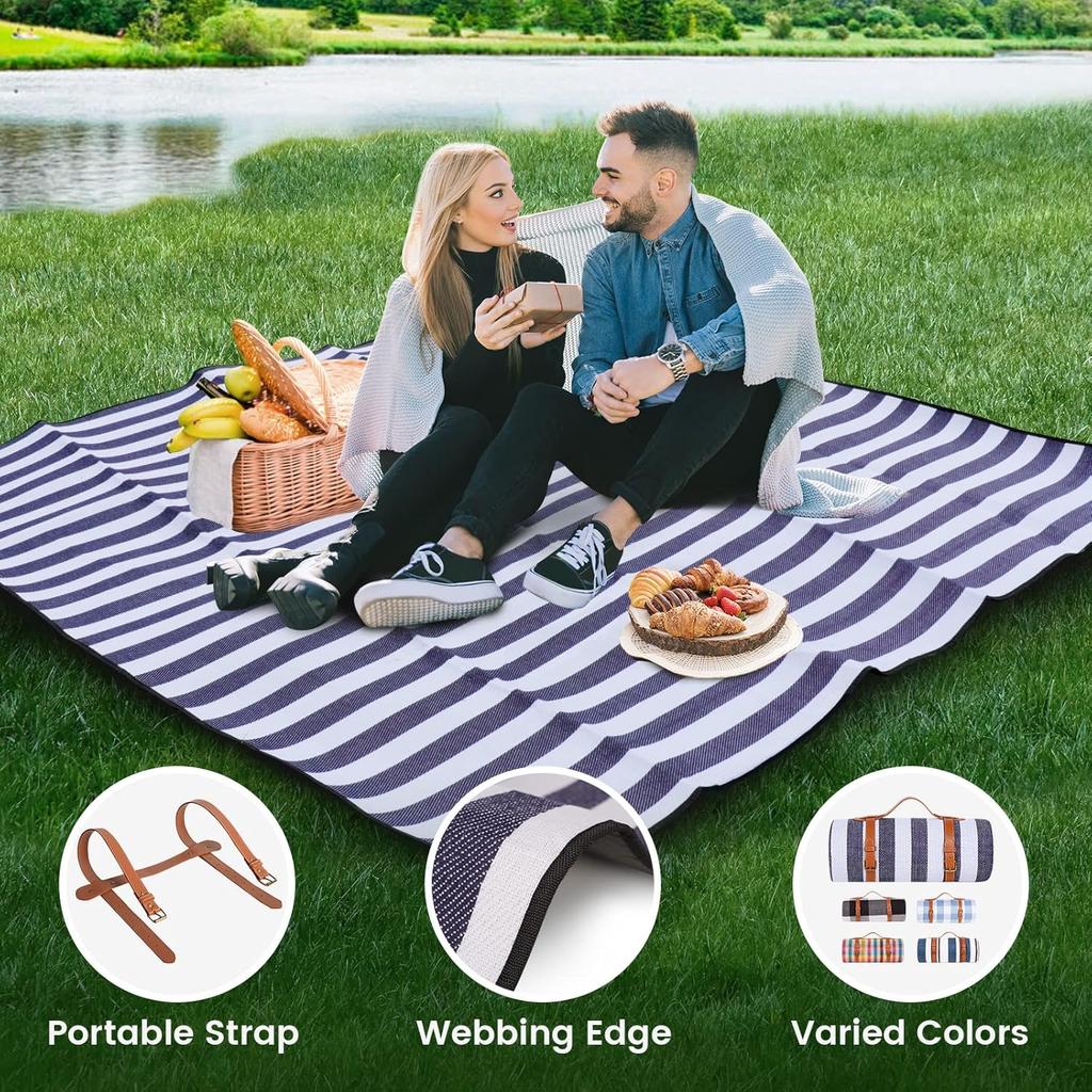 80”x 80” Picnic Blanket Extra Large, Waterproof and Foldable Beach Blanket, 3-Layer Outdoor Blanket for 6 to 8 Adults, for Camping Beach Grass
