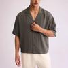 Men's Solid Color Loose Pleated Style Trendy Short Sleeved Lapel Shirt