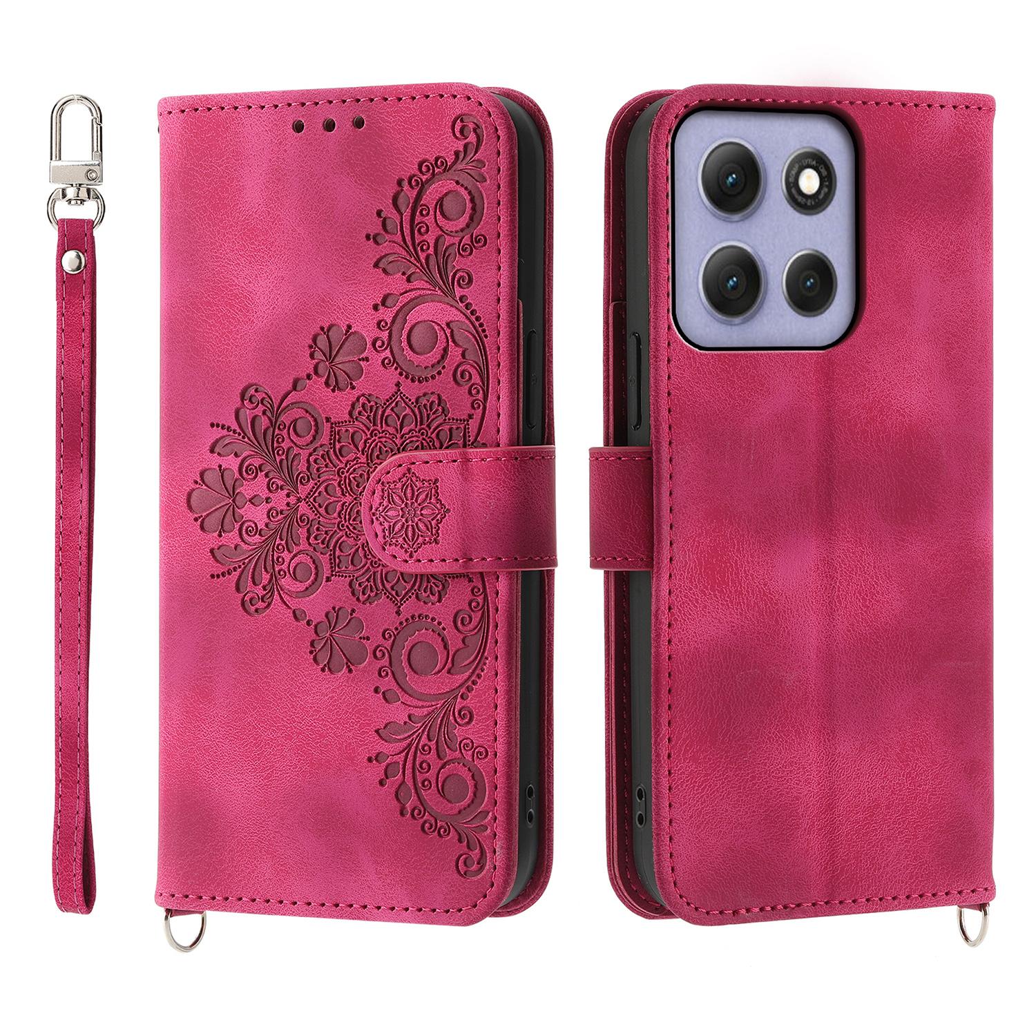 

For Motorola Moto G86 5G Case Flower Pattern PU Leather Wallet Phone Cover with Strap E