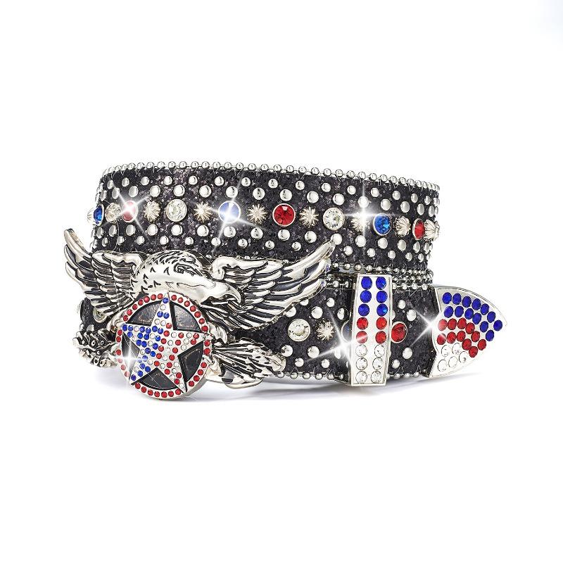Punk Belt, American Flying Eagle Star Stripe with Rhinestone Sequins Rock Fashion Belt, Men and Women