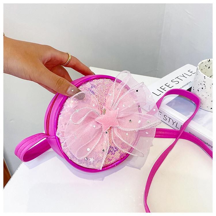 Round Sequined Shoulder Crossbody Bag Bow Five Pointed Star Decoration Kids For