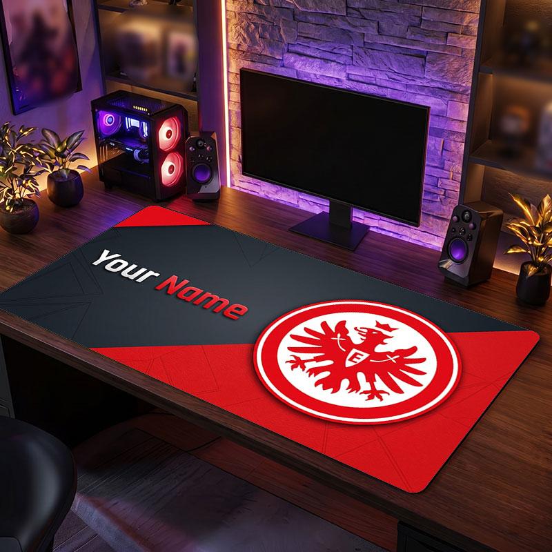 Tappetino per Mouse Grande Personalizzato Eintracht Frankfurt, Stampa Testo Nome Personalizzato, Tappetino da Scrivania Antiscivolo con Logo Calcio, Regalo per Gamer