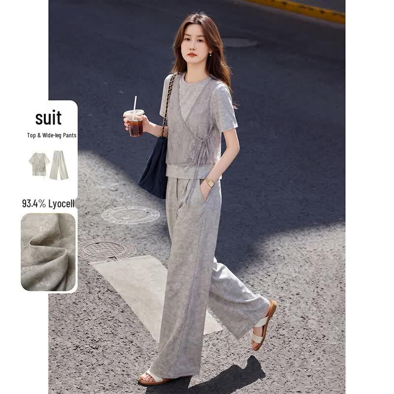 Summer Lyocell Linen Faux Two-Piece Set XL