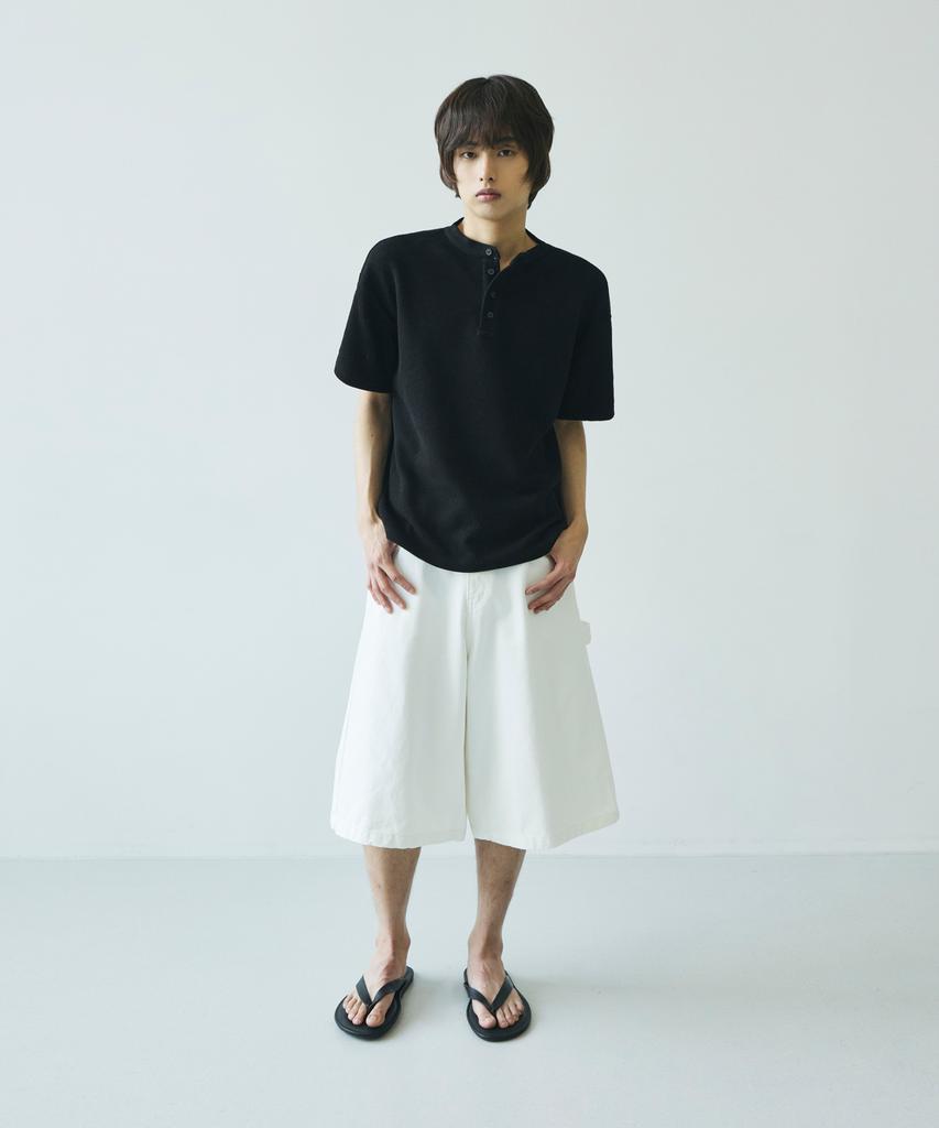 SIGNATURE Crop Waffle Henley Neck Short Sleeve T-Shirt [3 Colors]