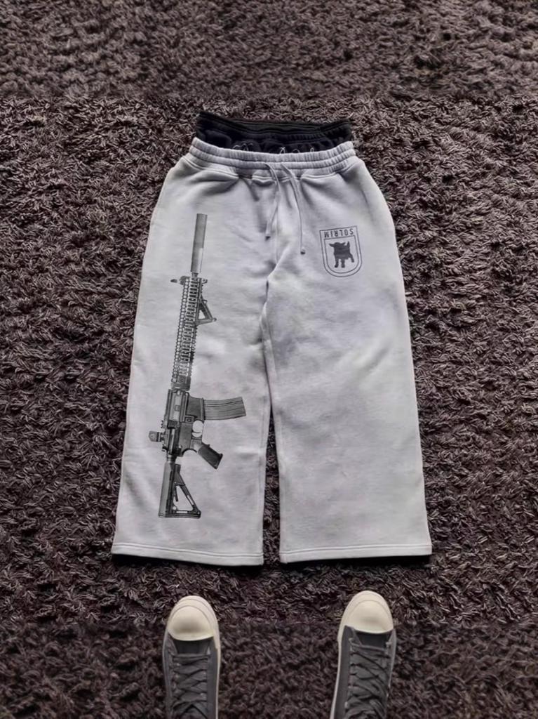 Unisex Doppelbund Gestickte Bedruckte Gerade Bein Jogginghose Street Hip Hop Stil Kordelzug Lässige Sporthosen Paar Locker Sitzende Schweißhosen