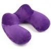 U-shaped Inflatable Travel Pillow Set: Includes Neck Support, Eye Mask, and Earplugs.