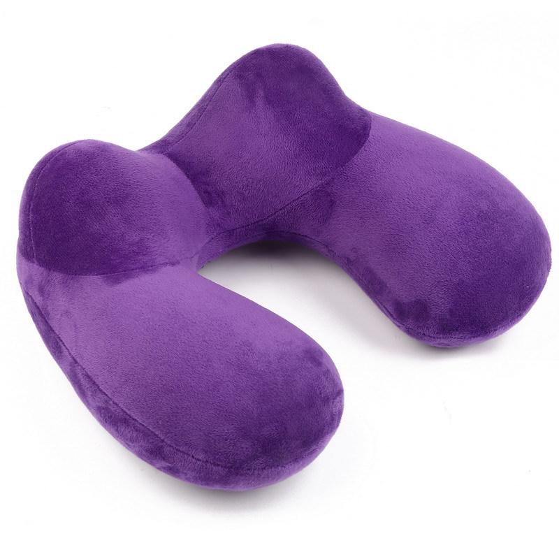 U-shaped Inflatable Travel Pillow Set: Includes Neck Support, Eye Mask, and Earplugs.