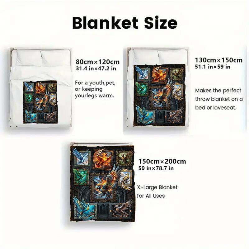 Phoenixes Art Frames 2D Flat Pattern Flannel Blanket, High Quality All Seasons, Home Decor, Warmth and Comfort, Perfect for Christmas Gifts.