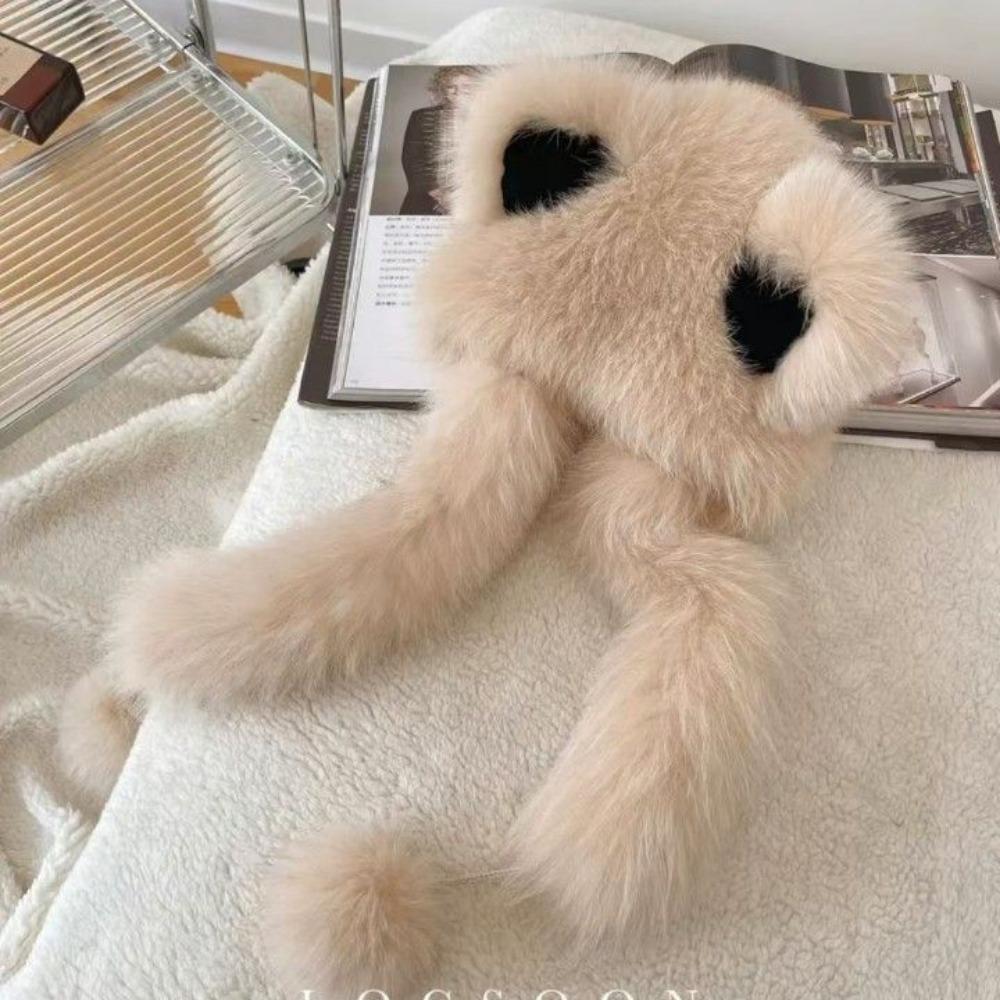 

Стильная и милая шапка-ушанка, имитация плюша, большие лисьи уши, защита ушей, интегрированный шарф, утолщенная, осенне-зимняя, теплая шапка от холода one size