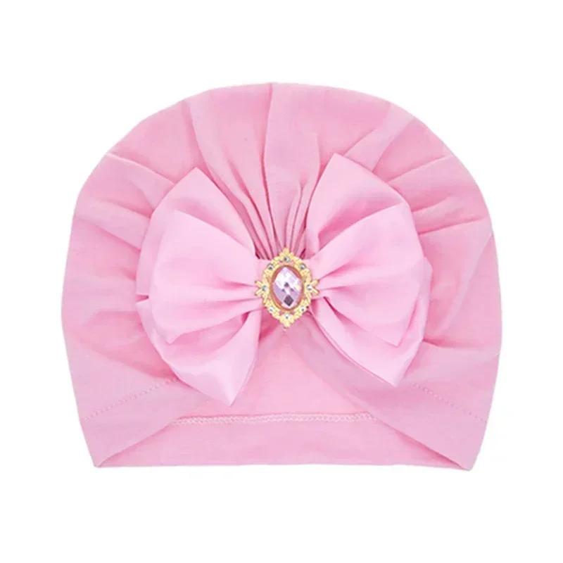 Glänzende Strass Schleife Kleinkind Indischer Hut Weiche Hautfreundliche Baumwolle Baby Mädchen Mützen Turban Handgemachte Schleifen Kopfbedeckung